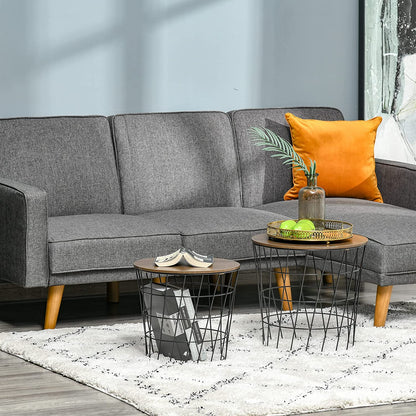 Nest Of Tables: Nesting Tables with Metal Frame, Modern Wood End Table Set, Living Room Side Tables (Oak, Set of 3)