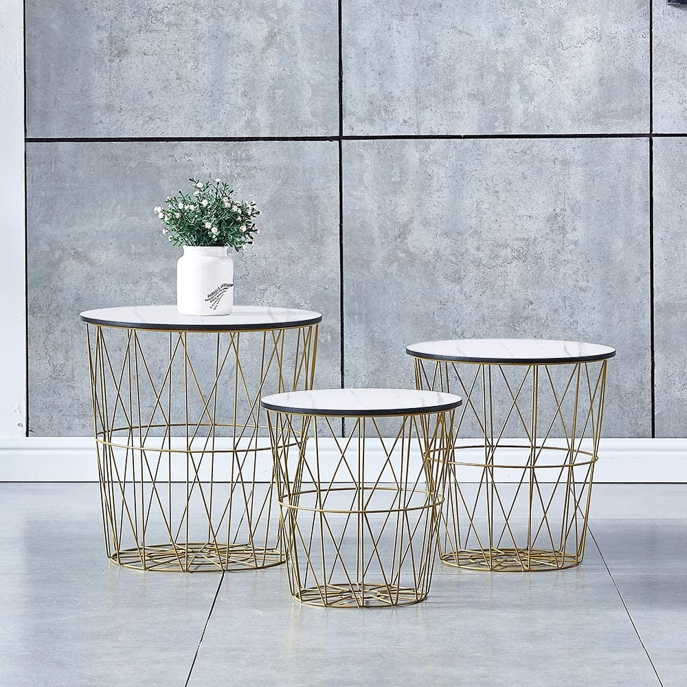 Nest Of Tables: Nesting Tables with Metal Frame, Modern Wood End Table Set, Living Room Side Tables (Oak, Set of 3)