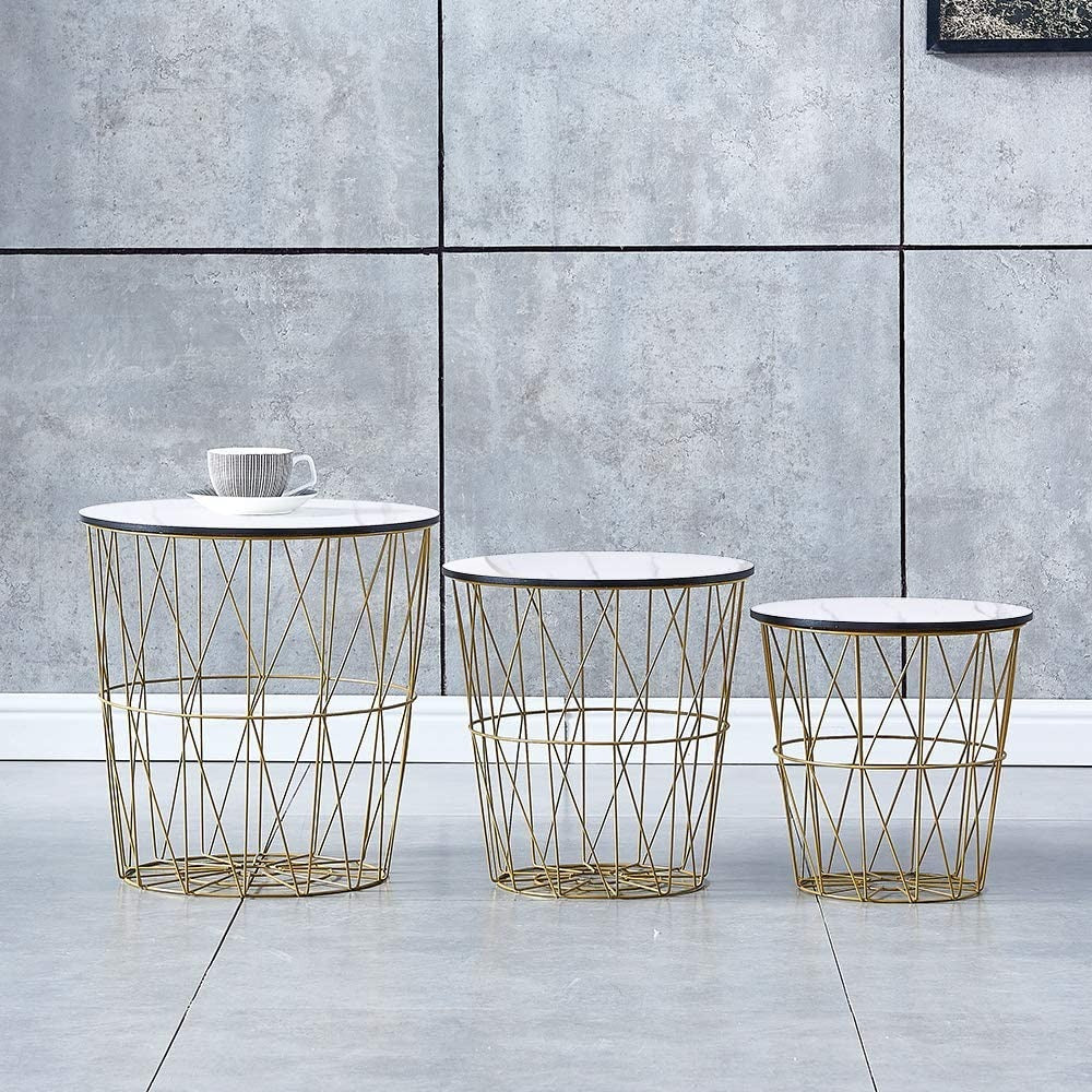 Nest Of Tables: Nesting Tables with Metal Frame, Modern Wood End Table Set, Living Room Side Tables (Oak, Set of 3)