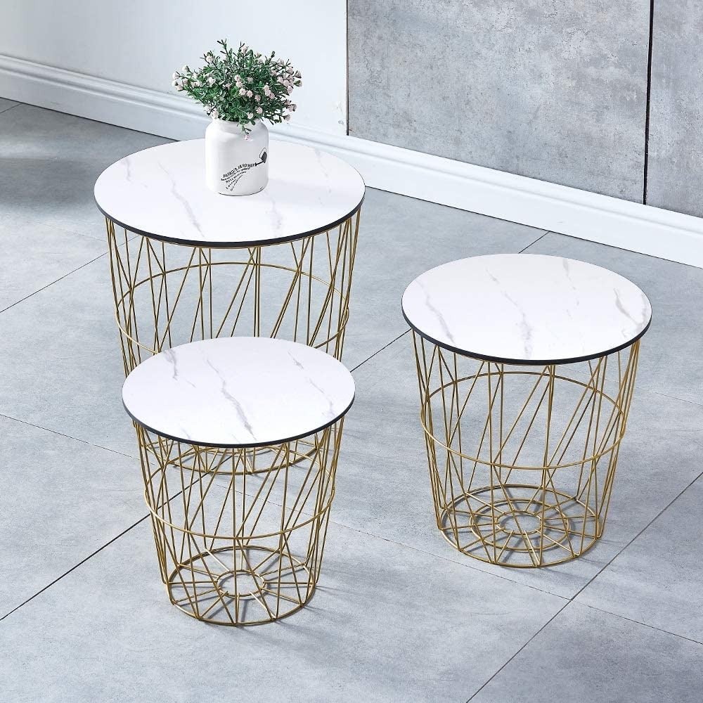 Nest Of Tables: Nesting Tables with Metal Frame, Modern Wood End Table Set, Living Room Side Tables (Oak, Set of 3)