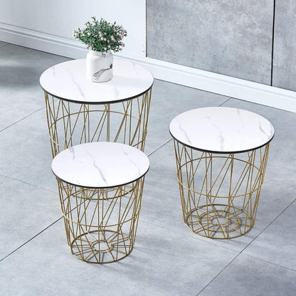 Nest Of Tables: Nesting Tables with Metal Frame, Modern Wood End Table Set, Living Room Side Tables (Oak, Set of 3)