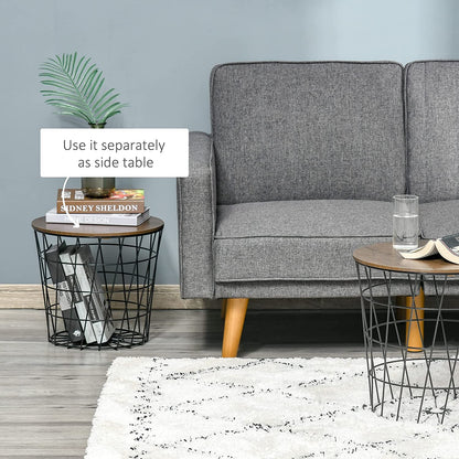 Nest Of Tables: Nesting Tables with Metal Frame, Modern Wood End Table Set, Living Room Side Tables (Oak, Set of 3)