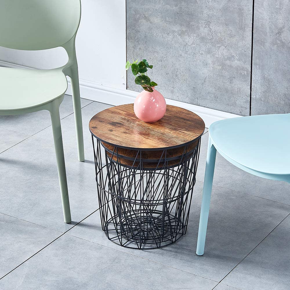 Nest Of Tables: Nesting Tables with Metal Frame, Modern Wood End Table Set, Living Room Side Tables (Oak, Set of 3)