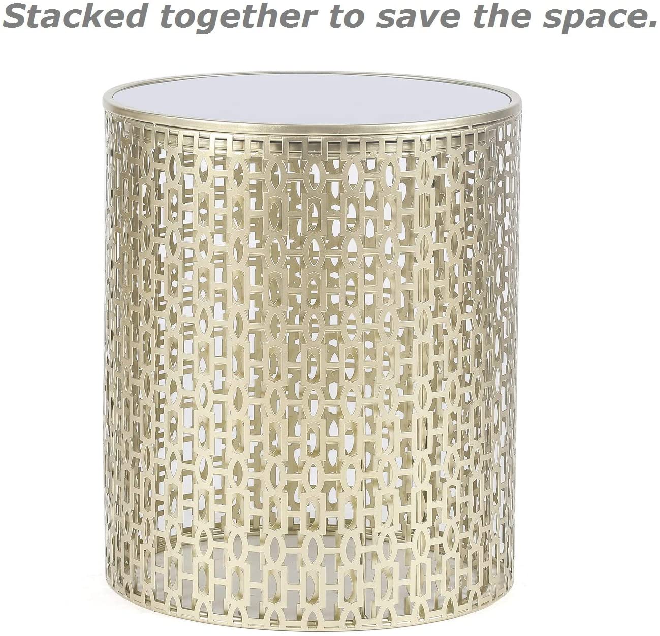 Nest Of Tables : Set of 2 Light Gold Coffee Tables Round Nightstands Stools