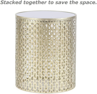 Nest Of Tables : Set of 2 Light Gold Coffee Tables Round Nightstands Stools