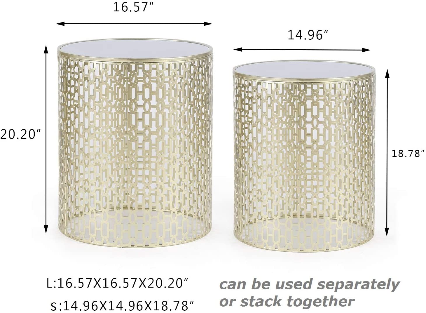 Nest Of Tables : Set of 2 Light Gold Coffee Tables Round Nightstands Stools