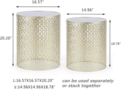 Nest Of Tables : Set of 2 Light Gold Coffee Tables Round Nightstands Stools