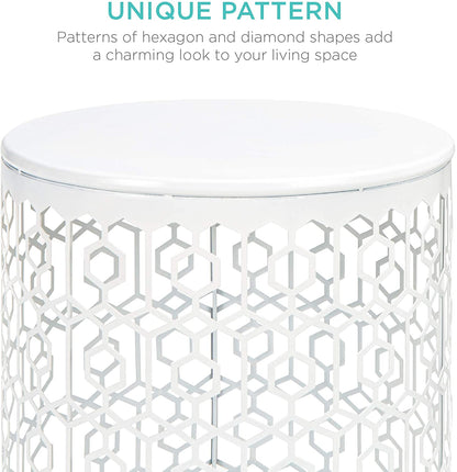 Nest Of Tables Set of 2 Decorative Round End Tables Nightstands, Coffee Side Tables for Living Room Bedroom Office, Nesting - White