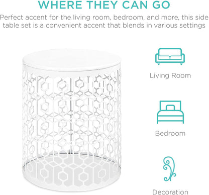 Nest Of Tables Set of 2 Decorative Round End Tables Nightstands, Coffee Side Tables for Living Room Bedroom Office, Nesting - White