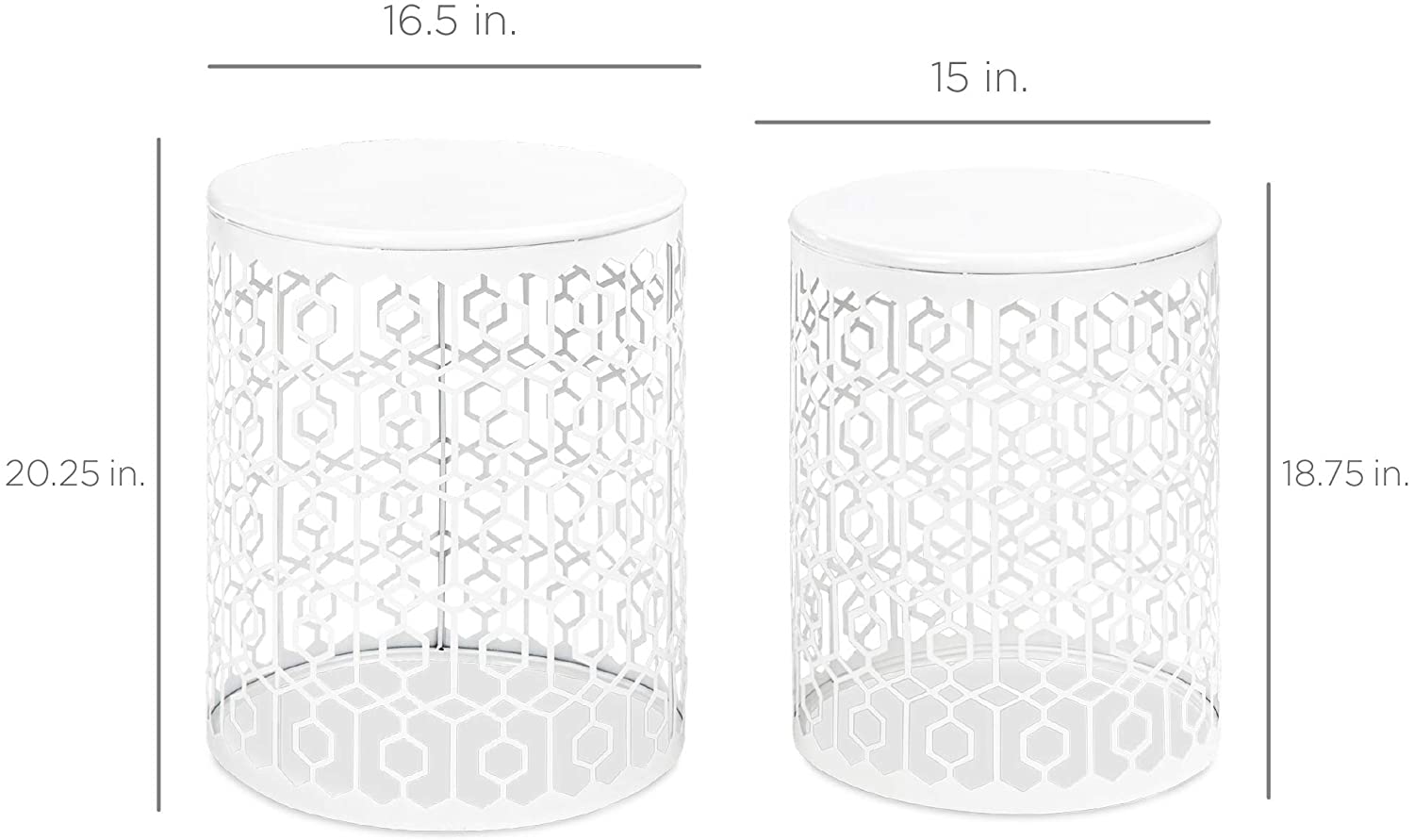 Nest Of Tables Set of 2 Decorative Round End Tables Nightstands, Coffee Side Tables for Living Room Bedroom Office, Nesting - White