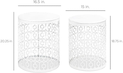 Nest Of Tables Set of 2 Decorative Round End Tables Nightstands, Coffee Side Tables for Living Room Bedroom Office, Nesting - White