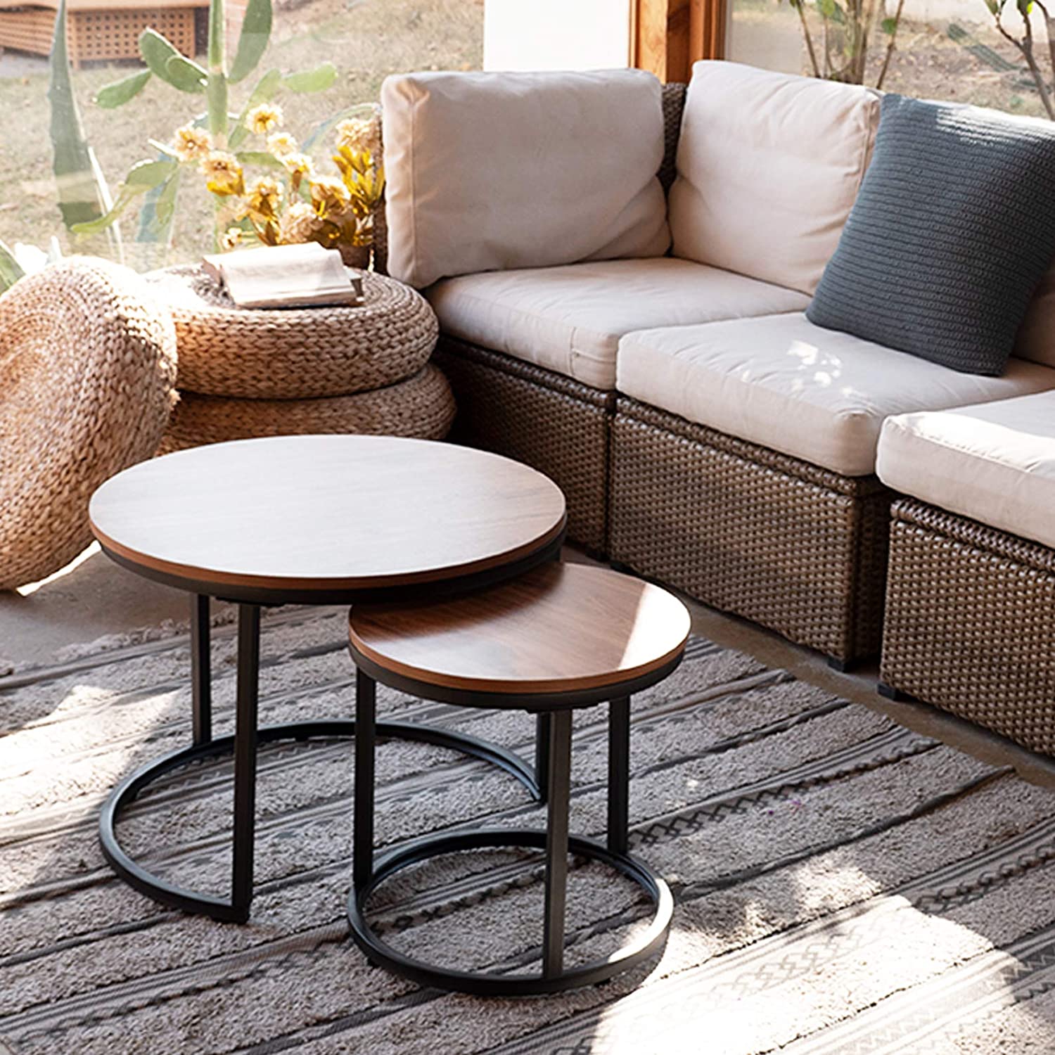 Nest Of Tables Set of 2 End Table Top Sturdy Metal Frame Wood Desk Centerpiece Living Room Bedroom Apartment Modern Industrial Simple