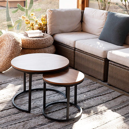 Nest Of Tables Set of 2 End Table Top Sturdy Metal Frame Wood Desk Centerpiece Living Room Bedroom Apartment Modern Industrial Simple