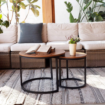Nest Of Tables Set of 2 End Table Top Sturdy Metal Frame Wood Desk Centerpiece Living Room Bedroom Apartment Modern Industrial Simple