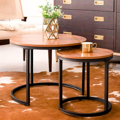 Nest Of Tables Set of 2 End Table Top Sturdy Metal Frame Wood Desk Centerpiece Living Room Bedroom Apartment Modern Industrial Simple