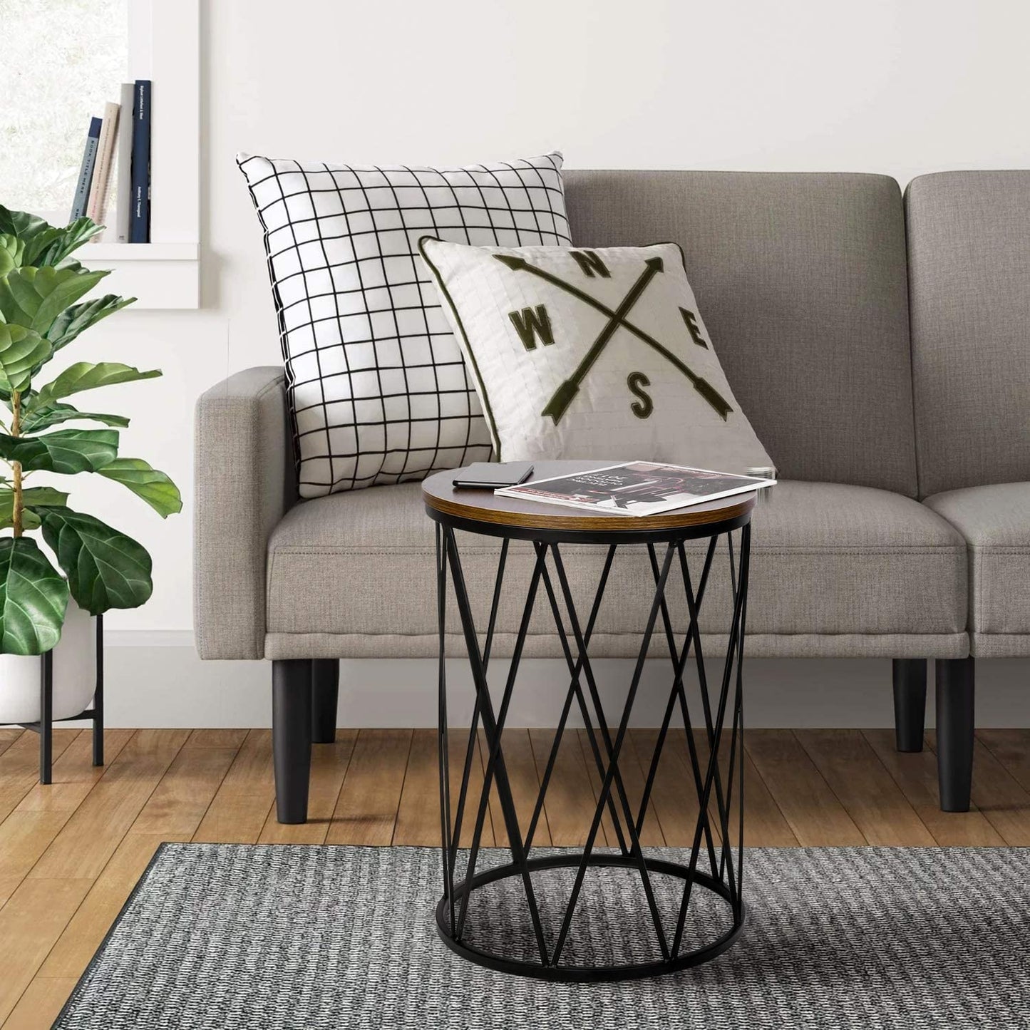 Nest Of Tables: Set of 2 Industrial Nesting Coffee Tables with Wood and Metal Frame, Modern Nightstand for Living Room Bedroom Office, Easy to Storage