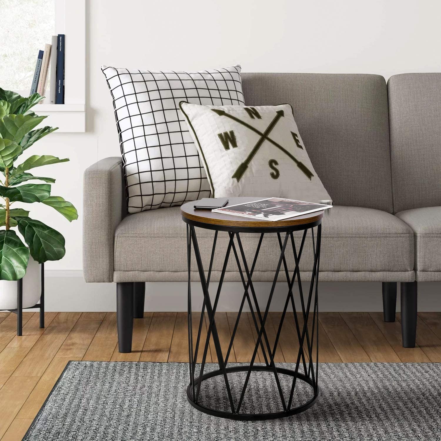 Nest Of Tables: Set of 2 Industrial Nesting Coffee Tables with Wood and Metal Frame, Modern Nightstand for Living Room Bedroom Office, Easy to Storage