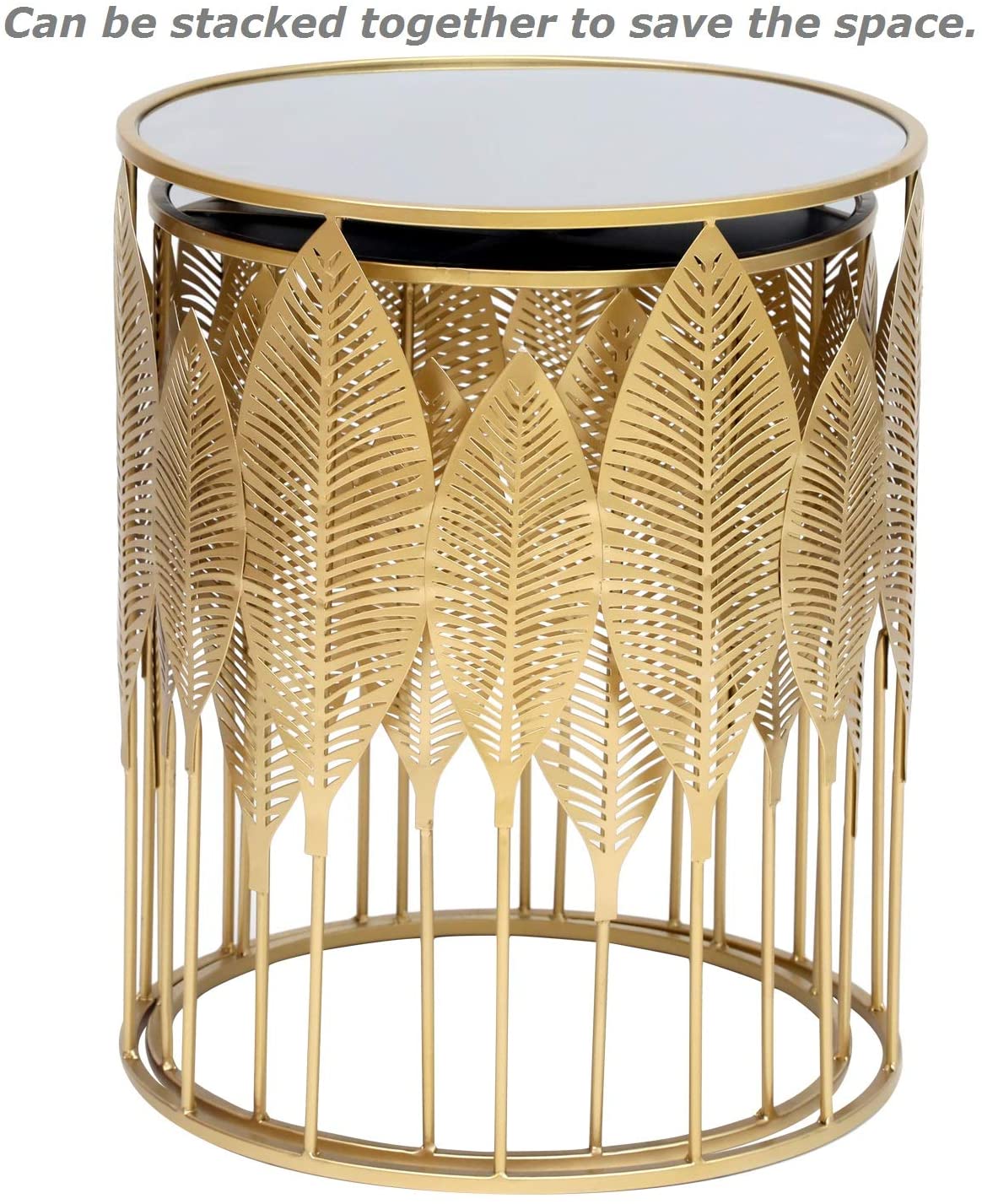 Nest Of Tables : Set of 2 Light Gold Coffee Tables Round Nightstands Stools