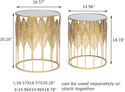 Nest Of Tables : Set of 2 Light Gold Coffee Tables Round Nightstands Stools