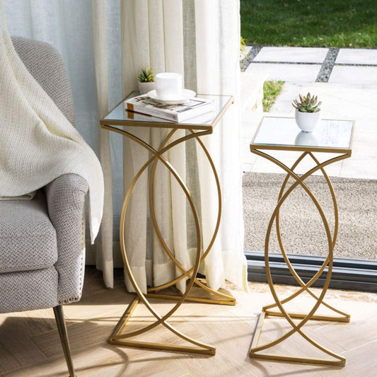 Nest Of Tables Set of 2 Nesting Coffee Tables Decorative Accent Side End Tables Plant Stand Chair for Bedroom, Living Room, Home Office and Patio 