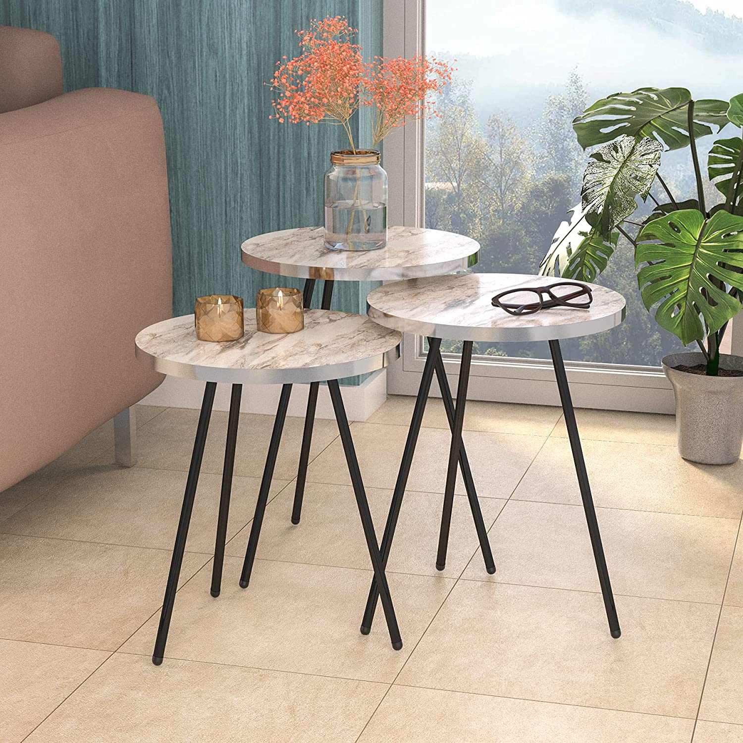 Nest Of Tables : Set of 3 Nesting END Tables Nightstand Bedside Table