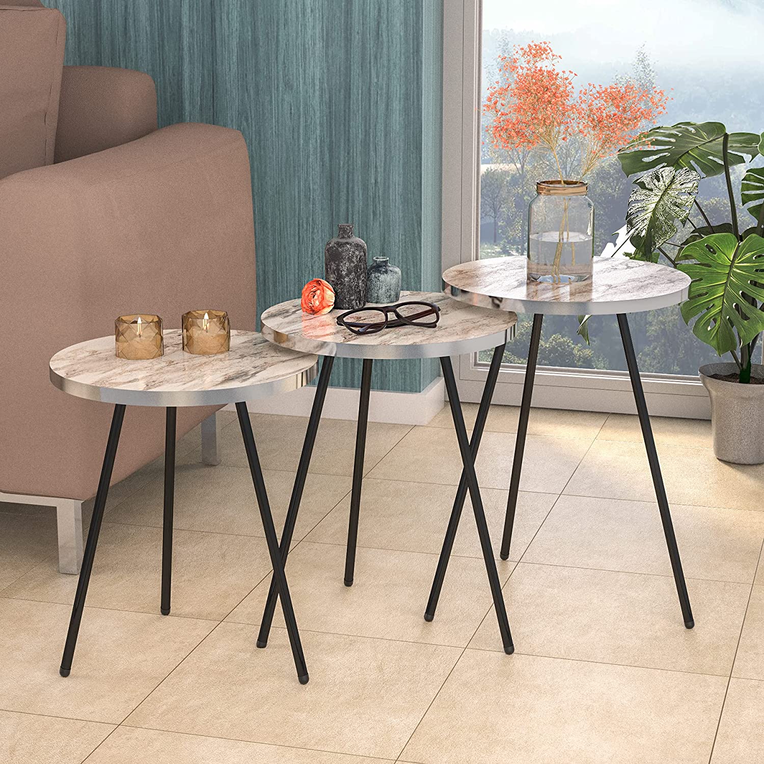 Nest Of Tables : Set of 3 Nesting END Tables Nightstand Bedside Table
