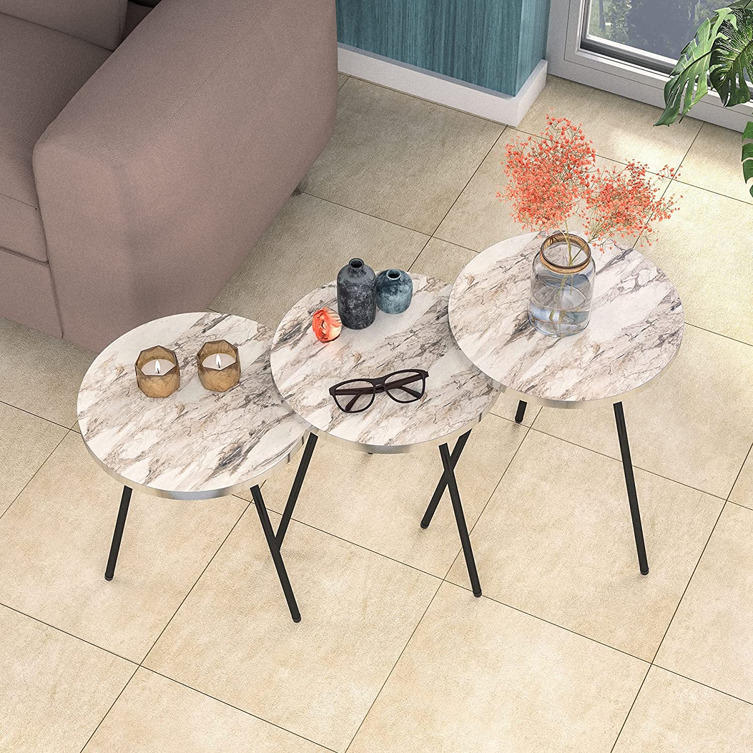 Nest Of Tables : Set of 3 Nesting END Tables Nightstand Bedside Table