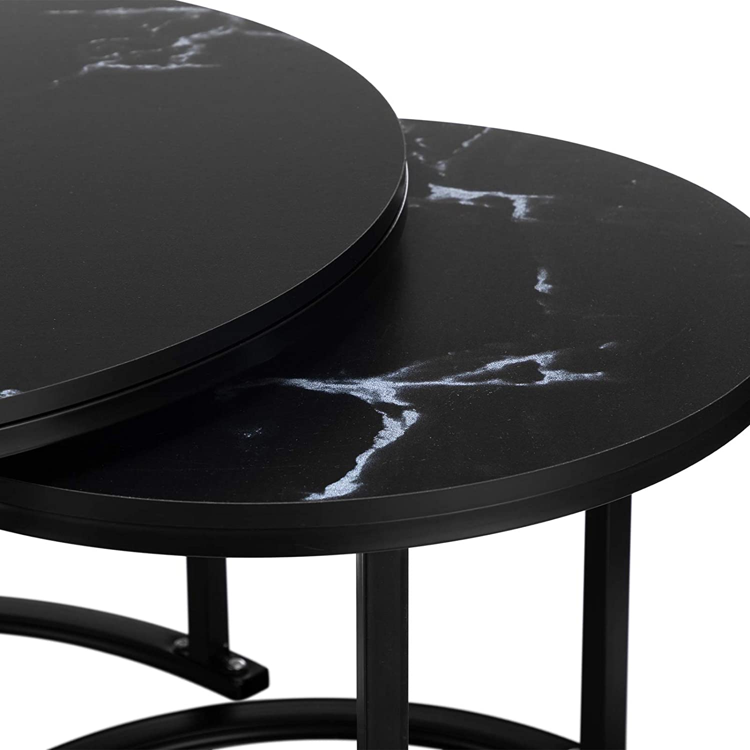Nest Of Tables Table Set of 2, Wood Coffee and Snack End Table with Metal Frame, Accent Tea Table for Living Room