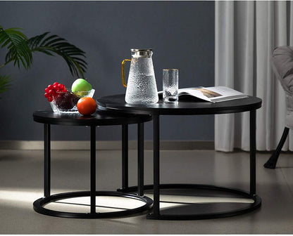 Nest Of Tables Table Set of 2, Wood Coffee and Snack End Table with Metal Frame, Accent Tea Table for Living Room