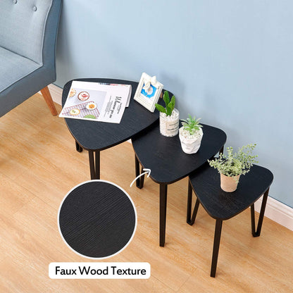 Nest Of Tables Table Sets of 3 Stacking End Side Tables Nightstands Vintage Night Tables for Bedroom Home Office, Black Wood
