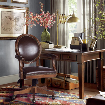 Office Chair : Upholstered Brown Faux Leatherette Office Chair