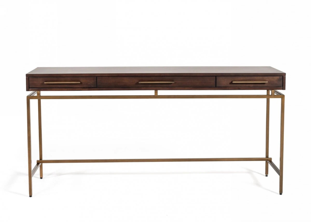 Office Desk  : Acacia & Brass Desk