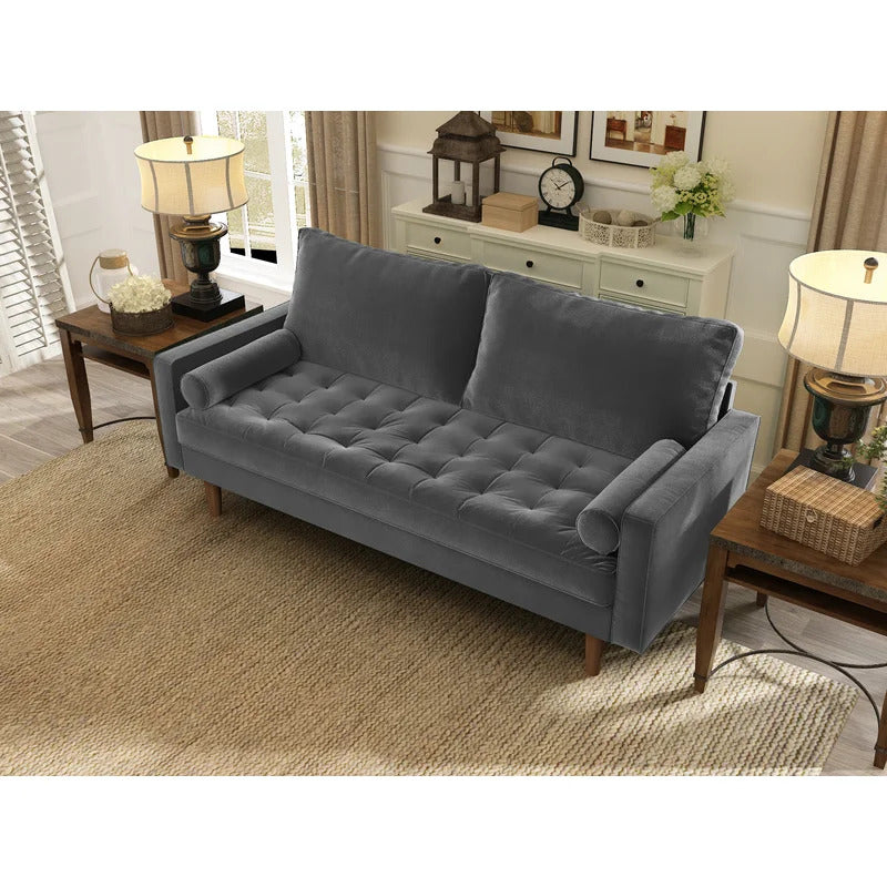 Office Sofa : JOHN 69.68'' Velvet Square Arm Sofa