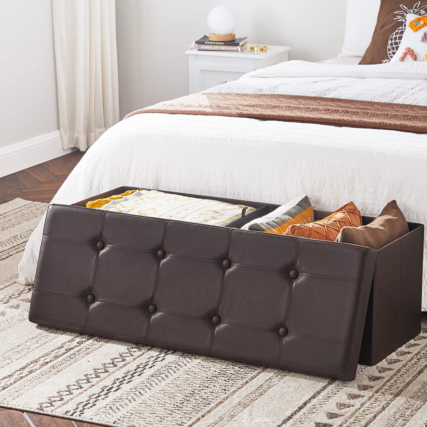 Ottomans : 43 Inches Folding Ottoman Bench, Storage Chest Footrest Padded Seat