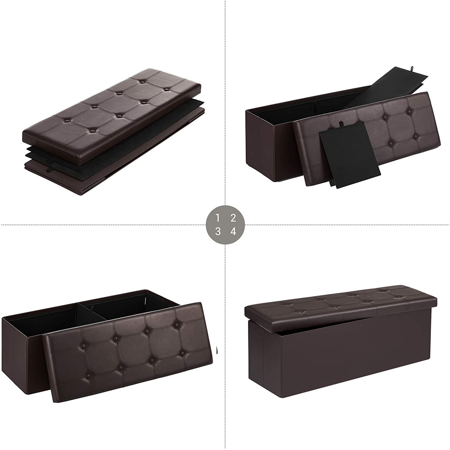 Ottomans : 43 Inches Folding Ottoman Bench, Storage Chest Footrest Padded Seat