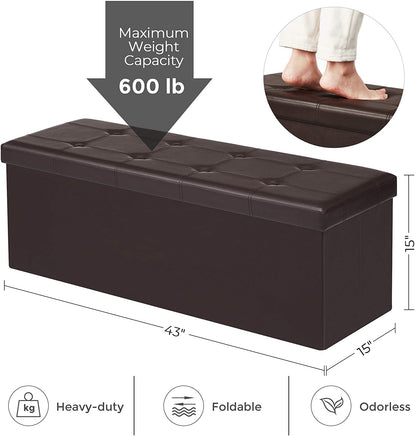 Ottomans : 43 Inches Folding Ottoman Bench, Storage Chest Footrest Padded Seat