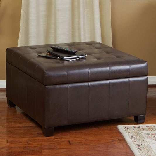 Ottomans : Brown  Bonded Leatherette Storage Ottoman