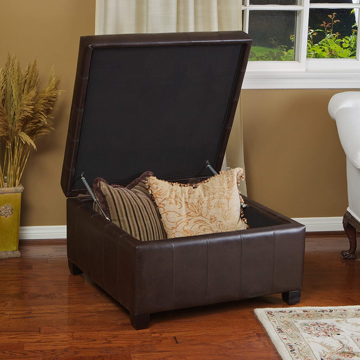 Ottomans : Brown  Bonded Leatherette Storage Ottoman