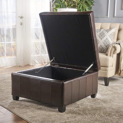 Ottomans : Brown  Bonded Leatherette Storage Ottoman