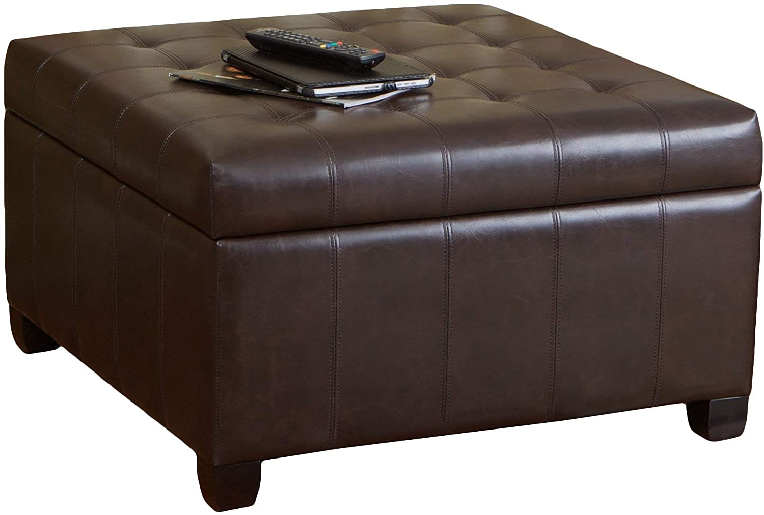 Ottomans : Brown  Bonded Leatherette Storage Ottoman