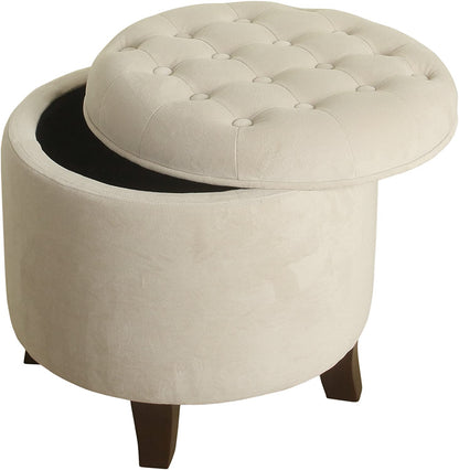 Ottomans : Fabric Upholstered Round Storage Ottoman with Removable Lid