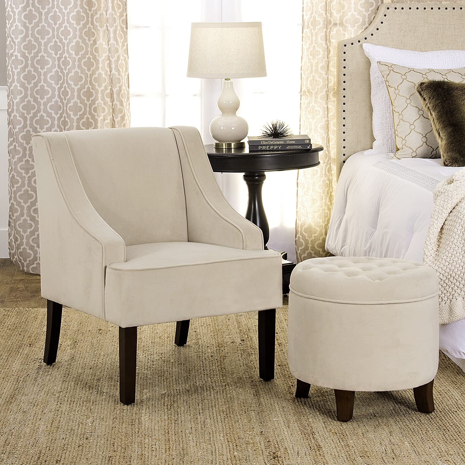 Ottomans : Fabric Upholstered Round Storage Ottoman with Removable Lid