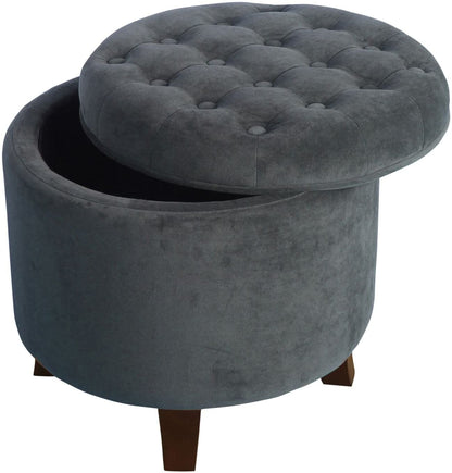 Ottomans : Fabric Upholstered Round Storage Ottoman with Removable Lid