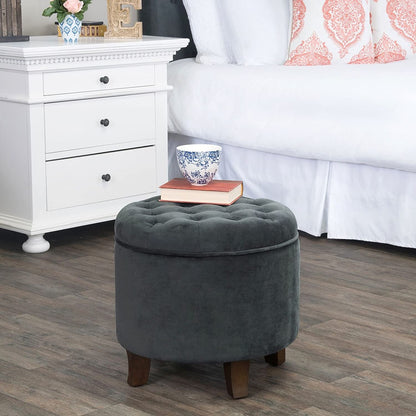 Ottomans : Fabric Upholstered Round Storage Ottoman with Removable Lid
