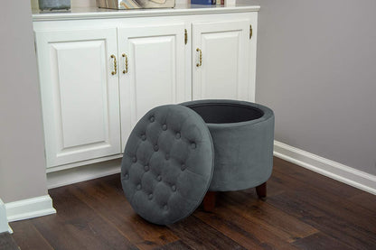 Ottomans : Fabric Upholstered Round Storage Ottoman with Removable Lid