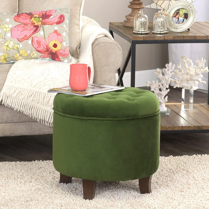 Ottomans : Fabric Upholstered Round Storage Ottoman with Removable Lid