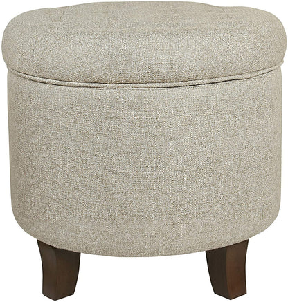 Ottomans : Fabric Upholstered Round Storage Ottoman with Removable Lid