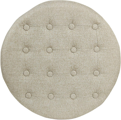 Ottomans : Fabric Upholstered Round Storage Ottoman with Removable Lid