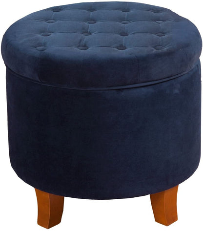 Ottomans : Fabric Upholstered Round Storage Ottoman with Removable Lid