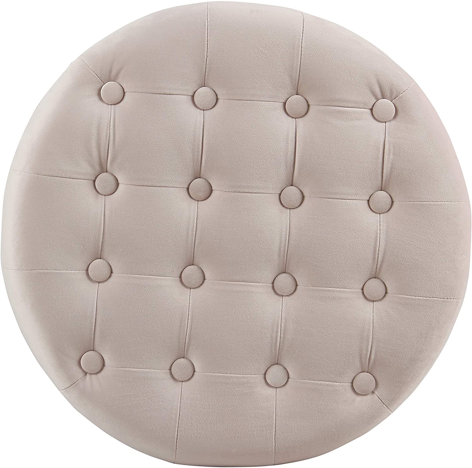 Ottomans : Fabric Upholstered Round Storage Ottoman with Removable Lid
